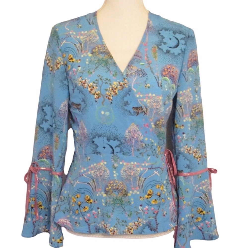 🔴 TOPSHOP Magical Leopard Print Wrap Top sz 6 US Blue - Picture 4 of 12